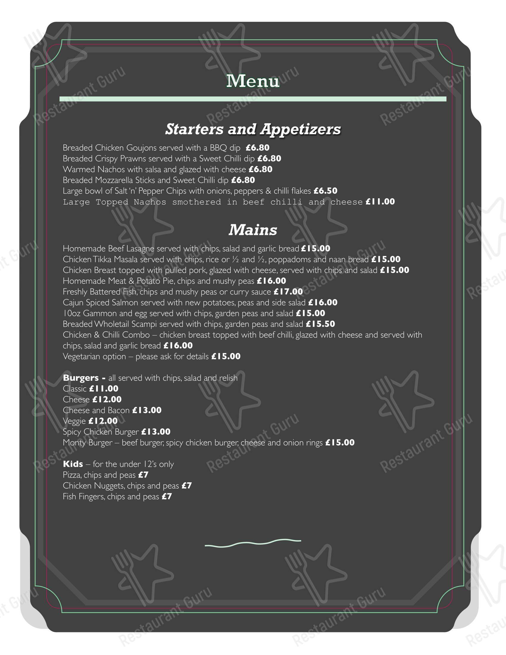 Меню паба и бара The Chequers Inn