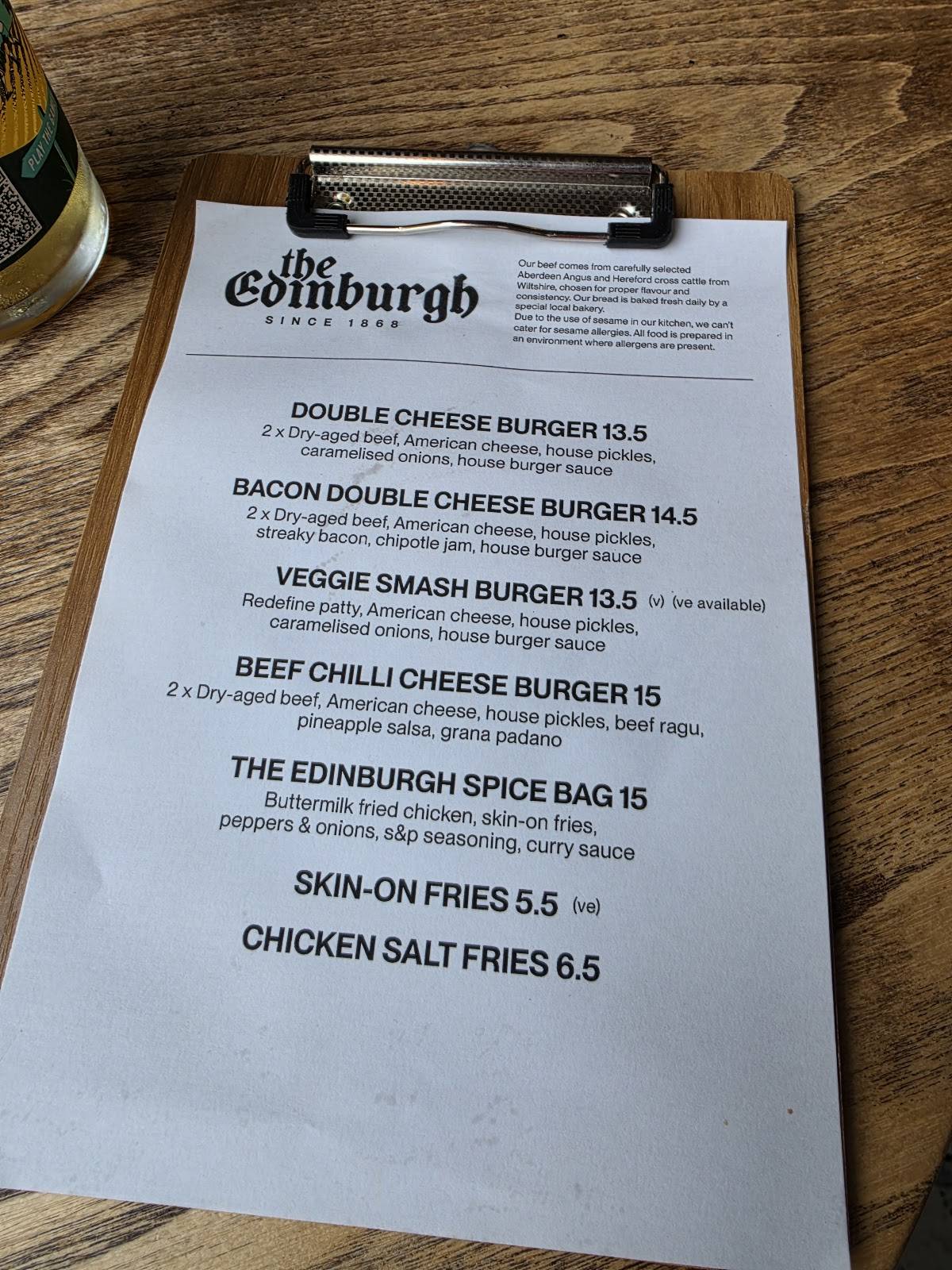 The Edinburgh меню