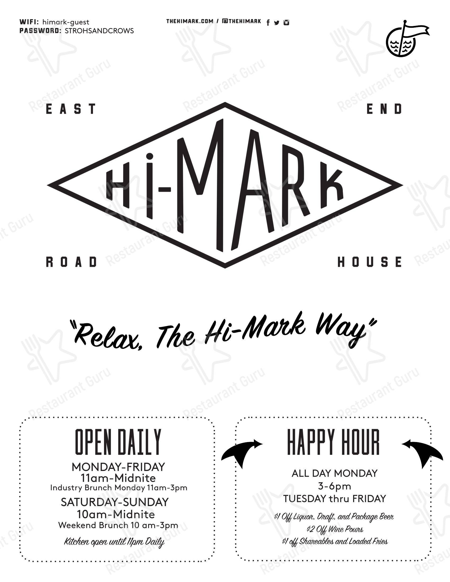 The Hi-Mark в Цинциннатях - Меню