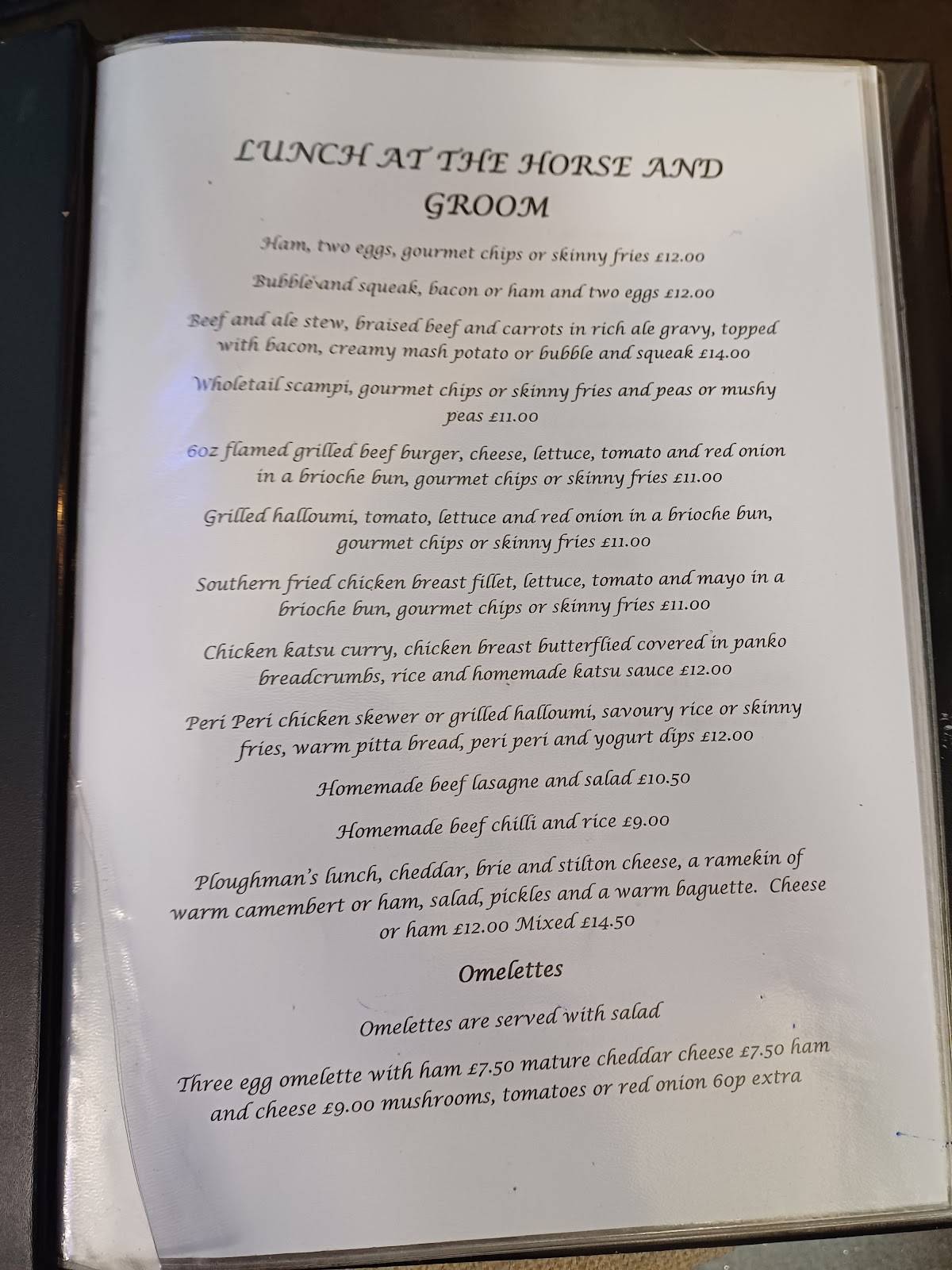 The Horse and Groom Pub меню