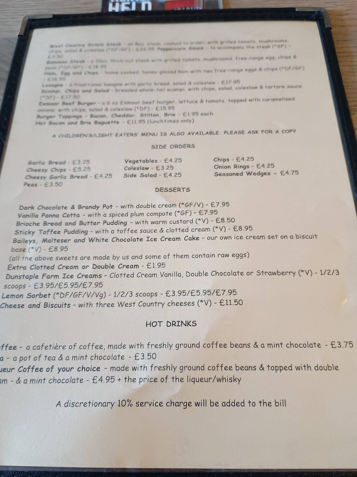 The Red Lion Inn, Exeter меню