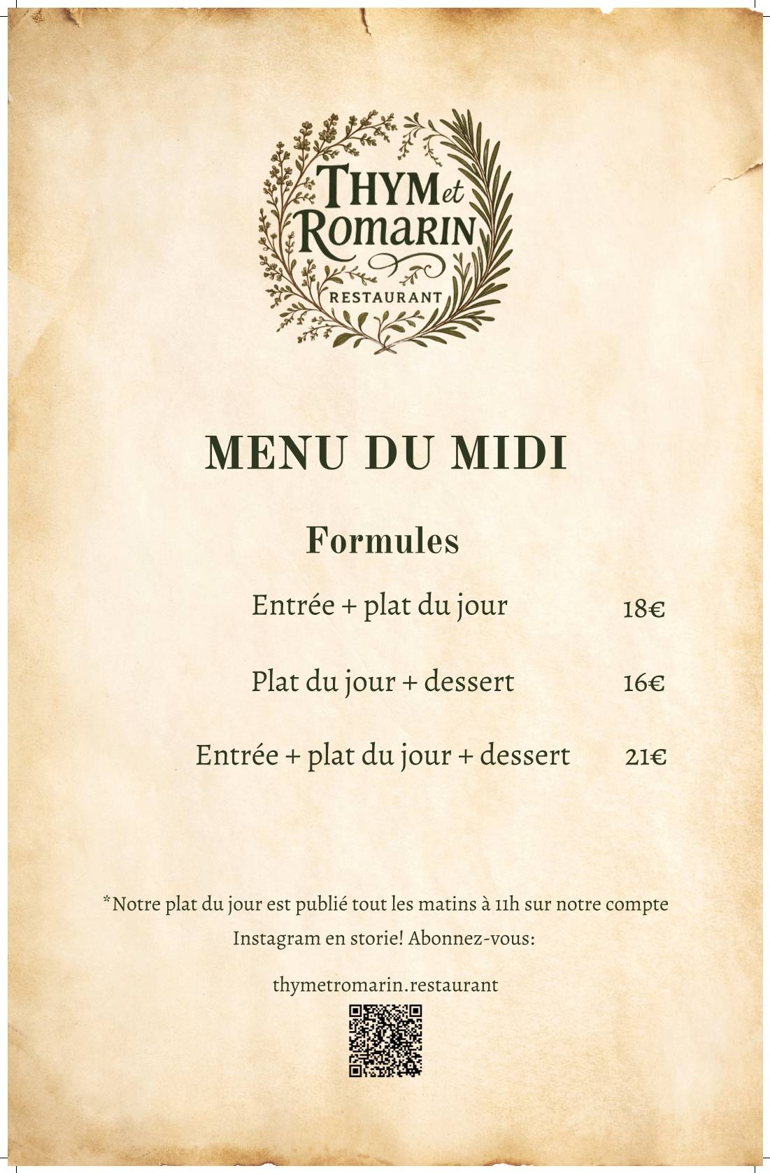 Thym et Romarin меню