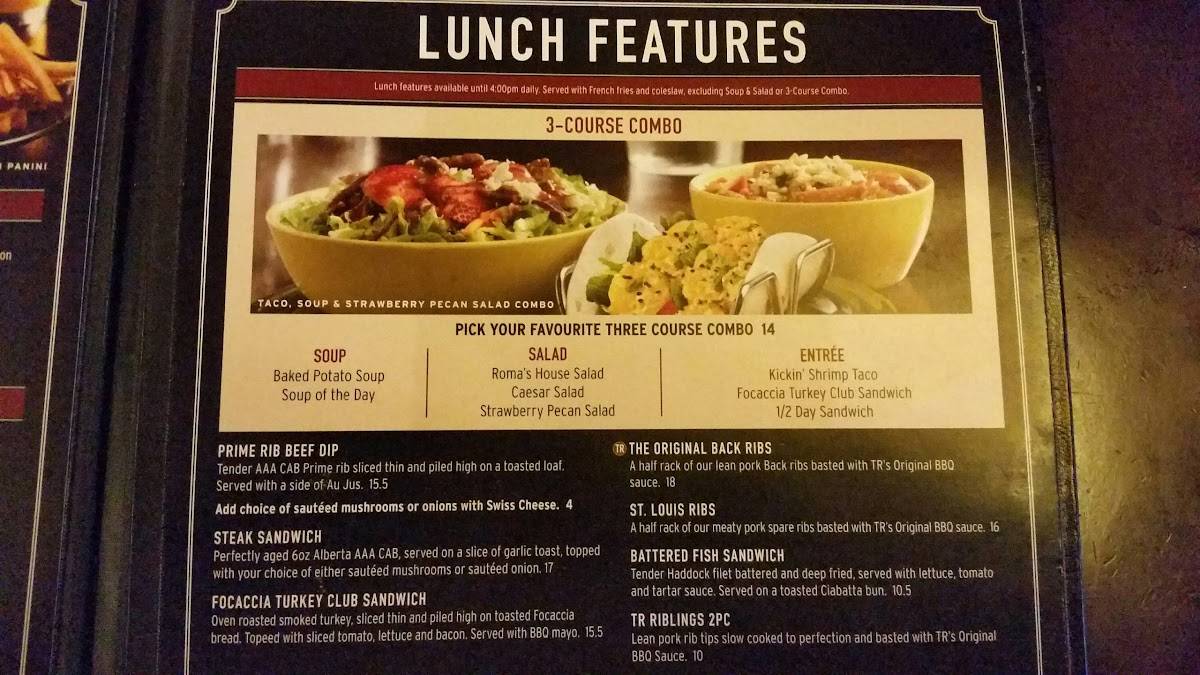 Tony Roma's меню