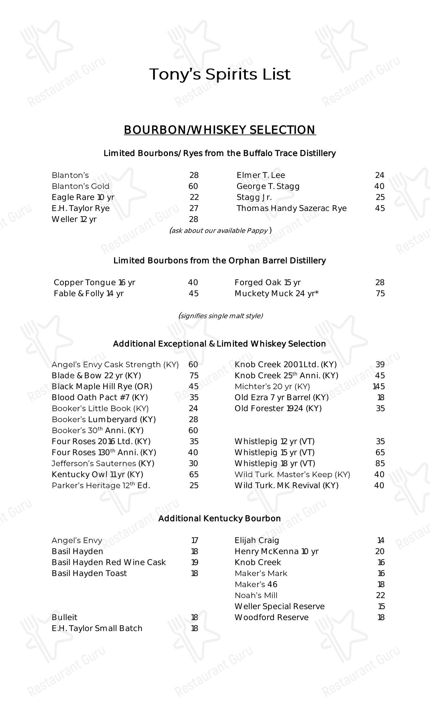 Tony's в Хьюстоне - Boronia Catering Menu Pack