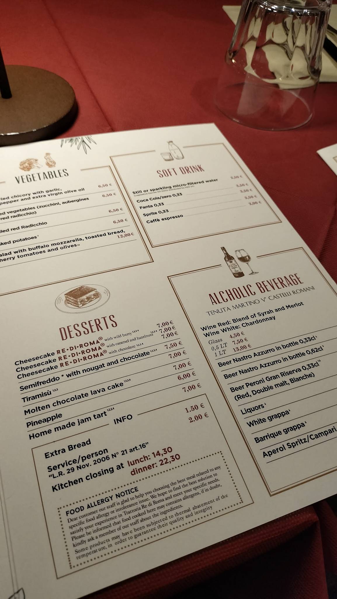 Trattoria Re di Roma меню