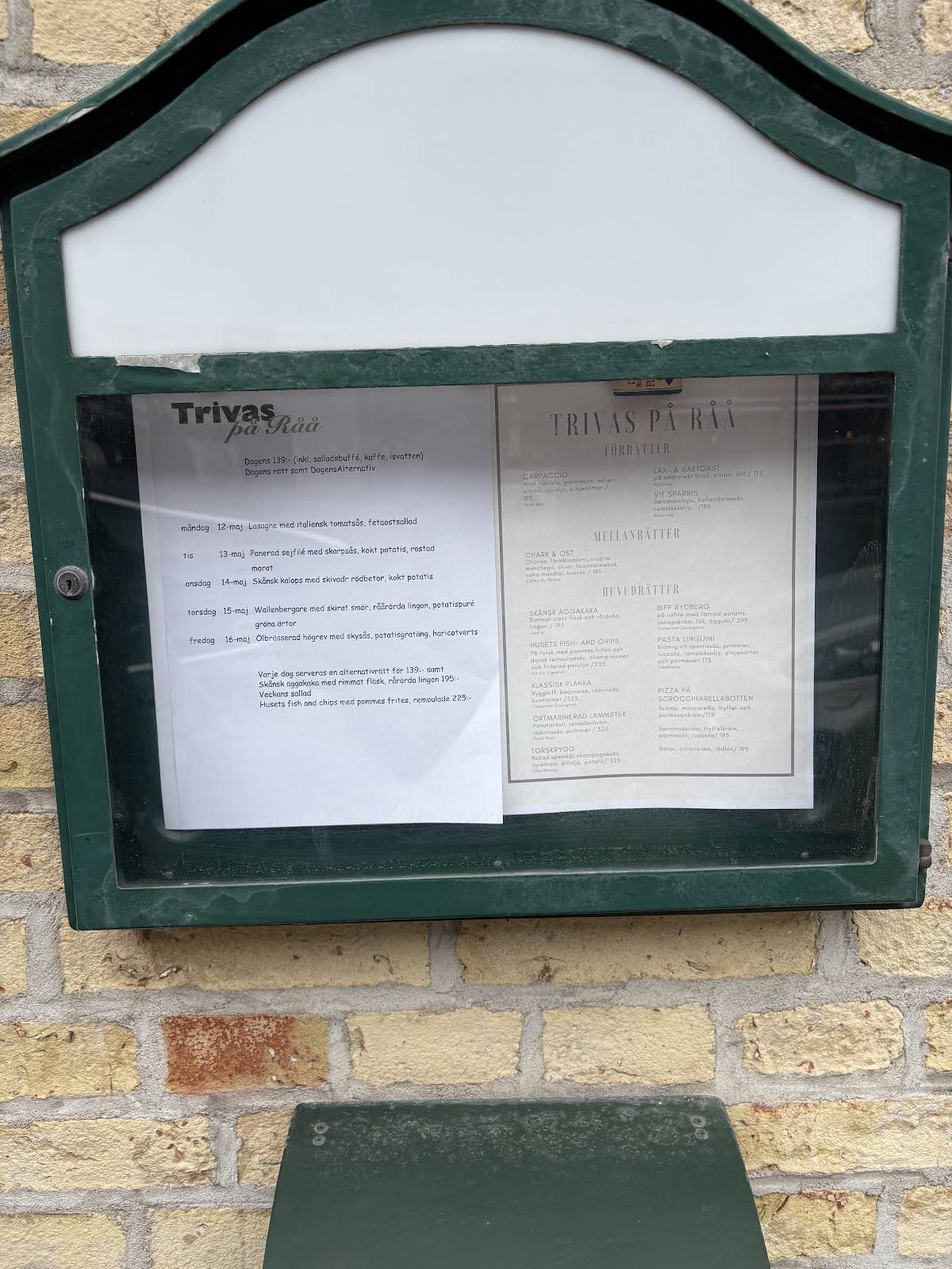 Trivas på Råå меню