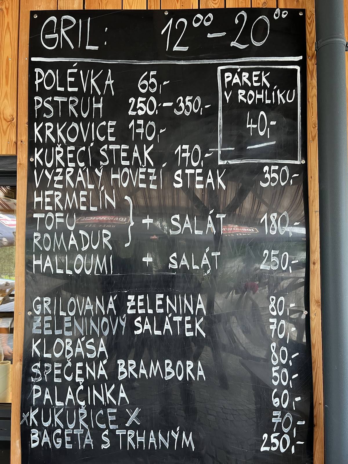 U Roštěnky меню