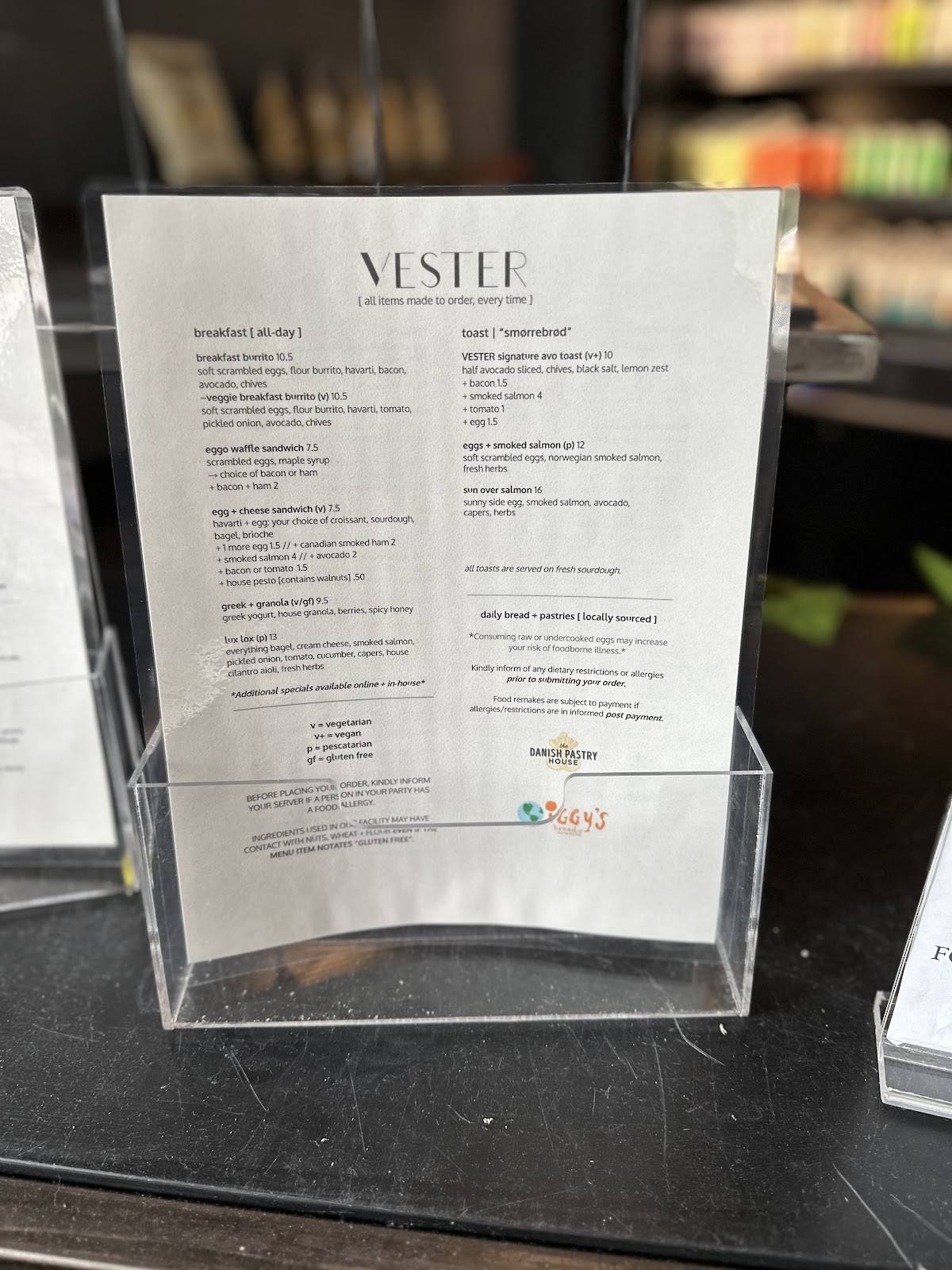 VESTER Cambridge меню