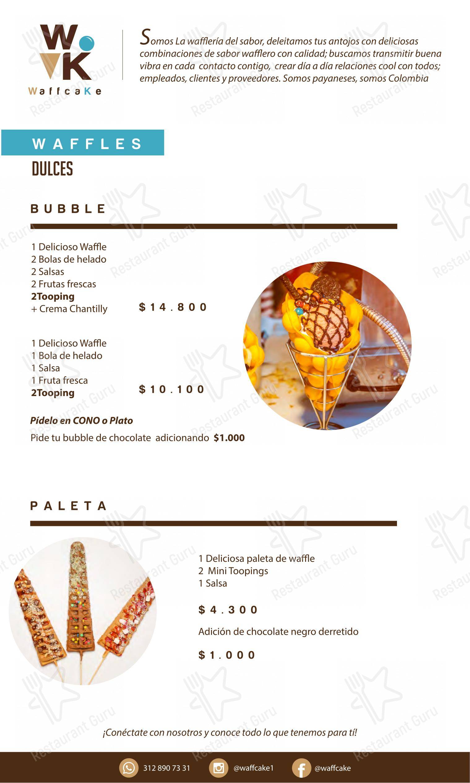 Меню ресторана WaffCake- La waflería del Sabor