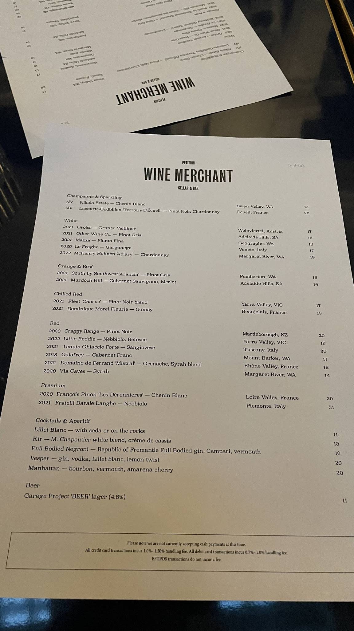Wine Merchant меню