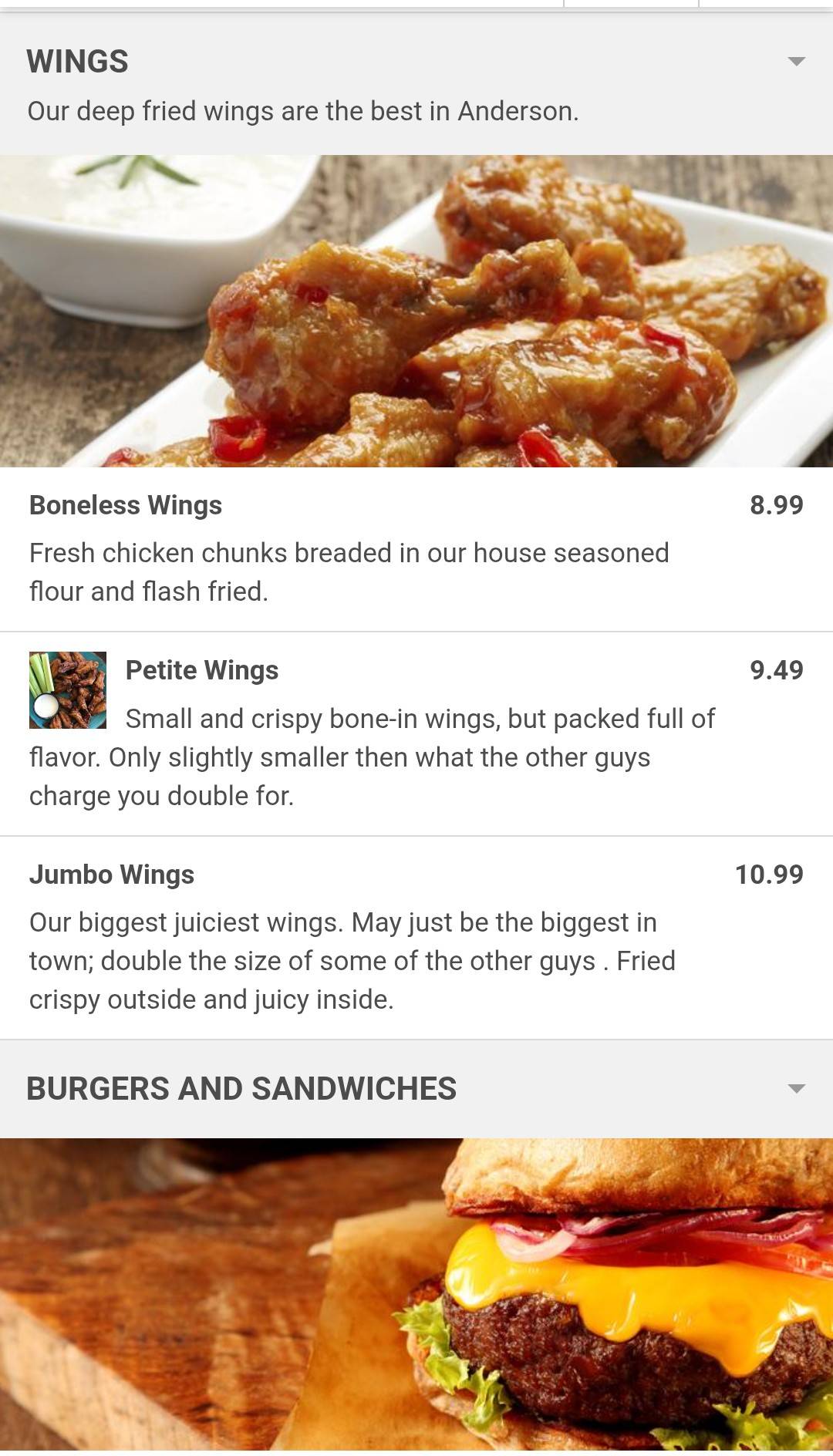 Wing Joint меню