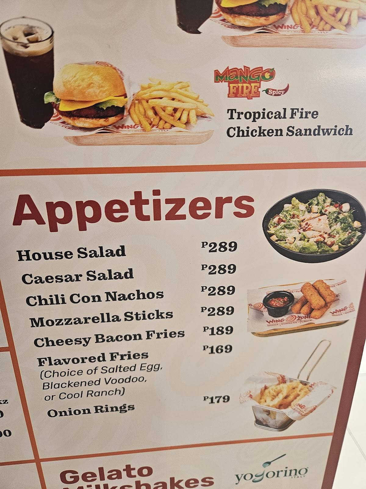 Wing Zone SM City Lipa меню