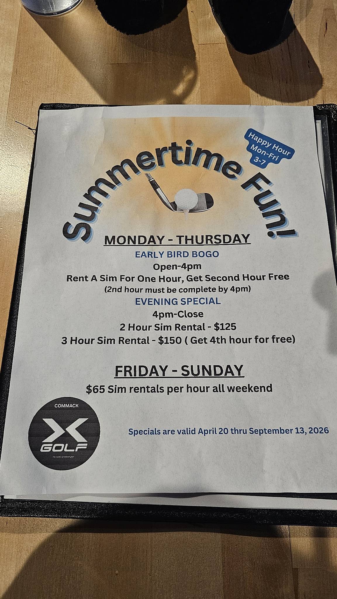 X-Golf Commack меню