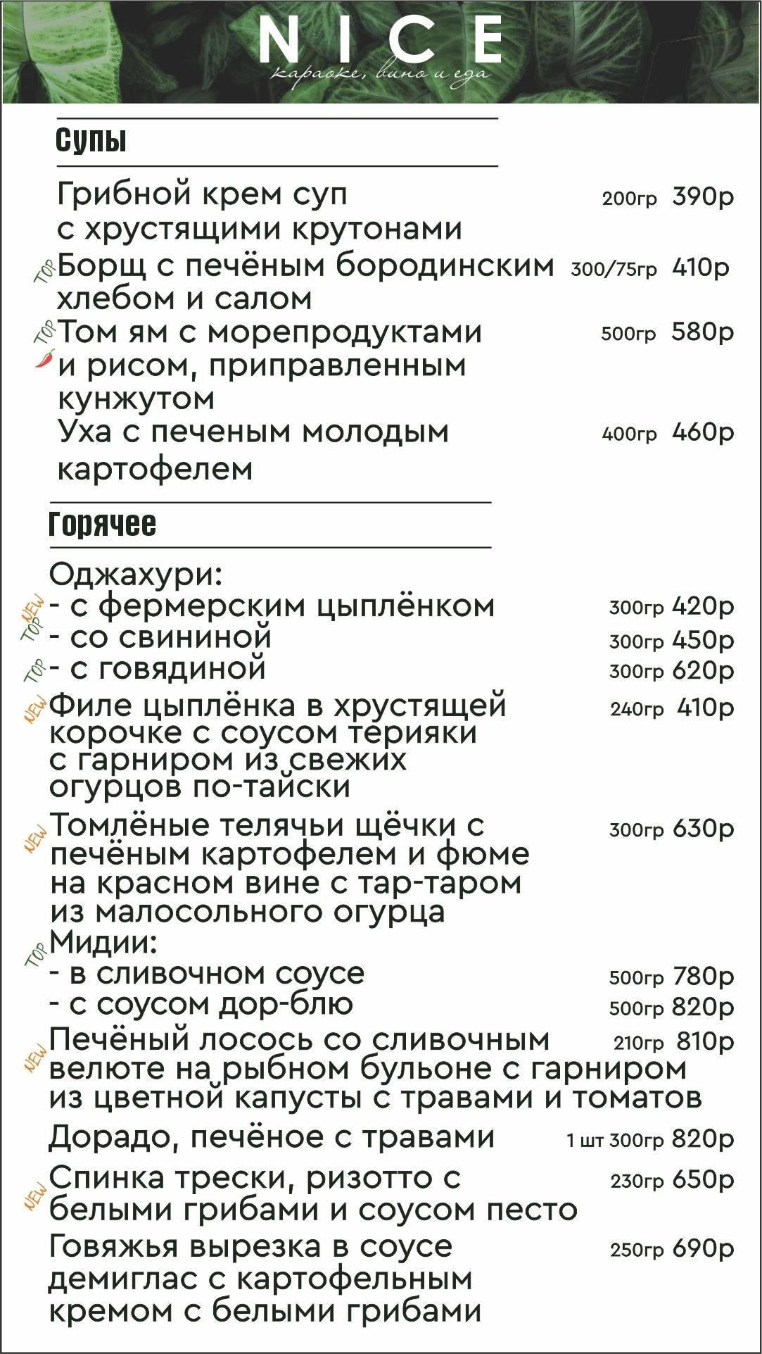 NICE - семейный ресторан меню