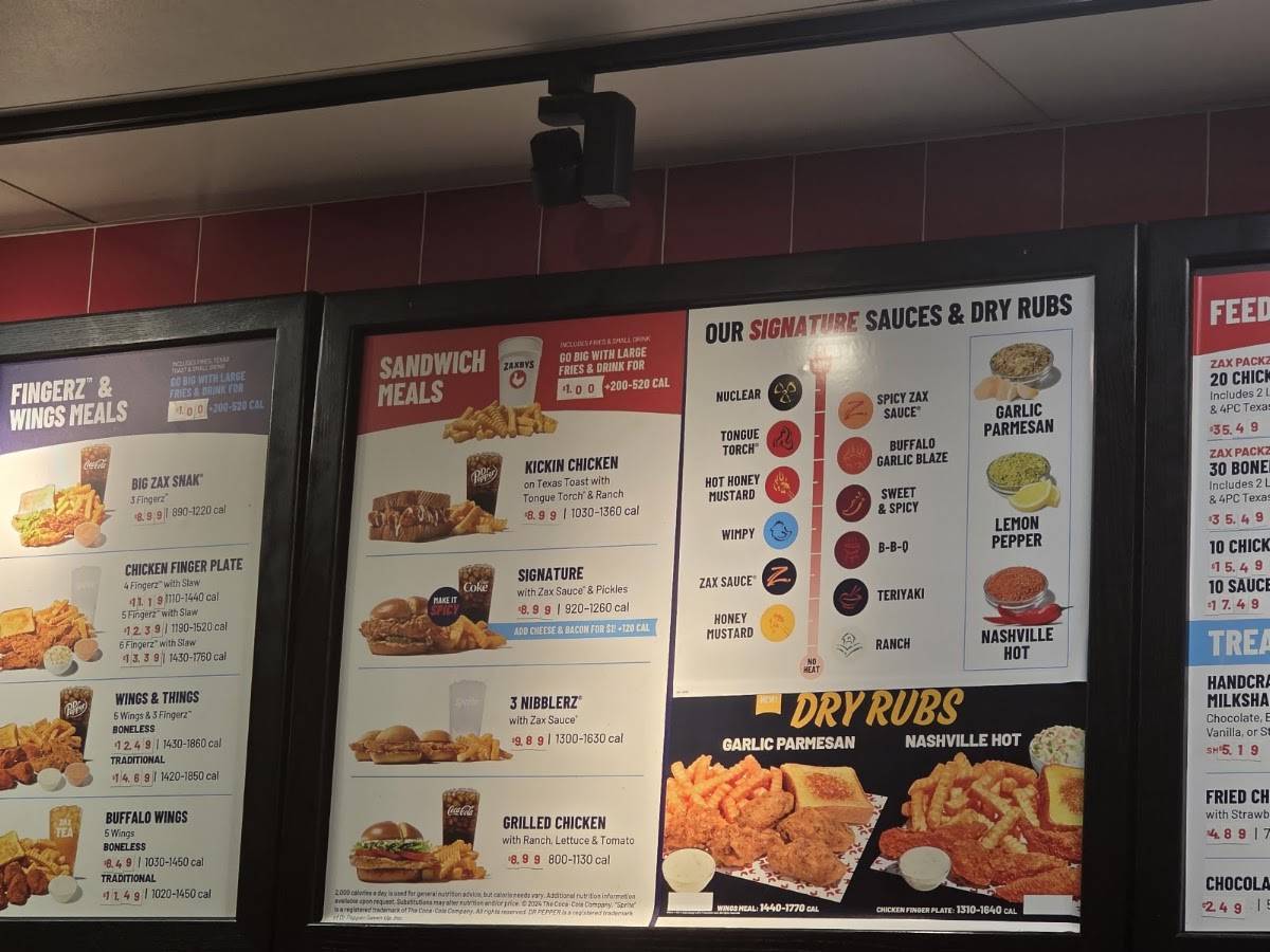 Zaxbys Chicken Fingers & Buffalo Wings меню