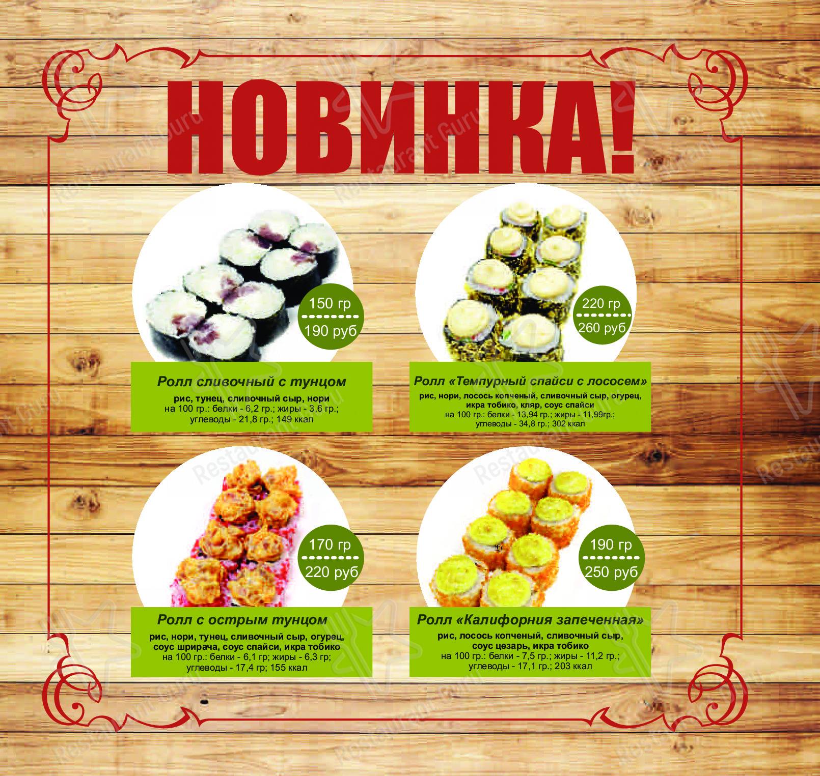 Меню для посетителей кафе Пиццерия