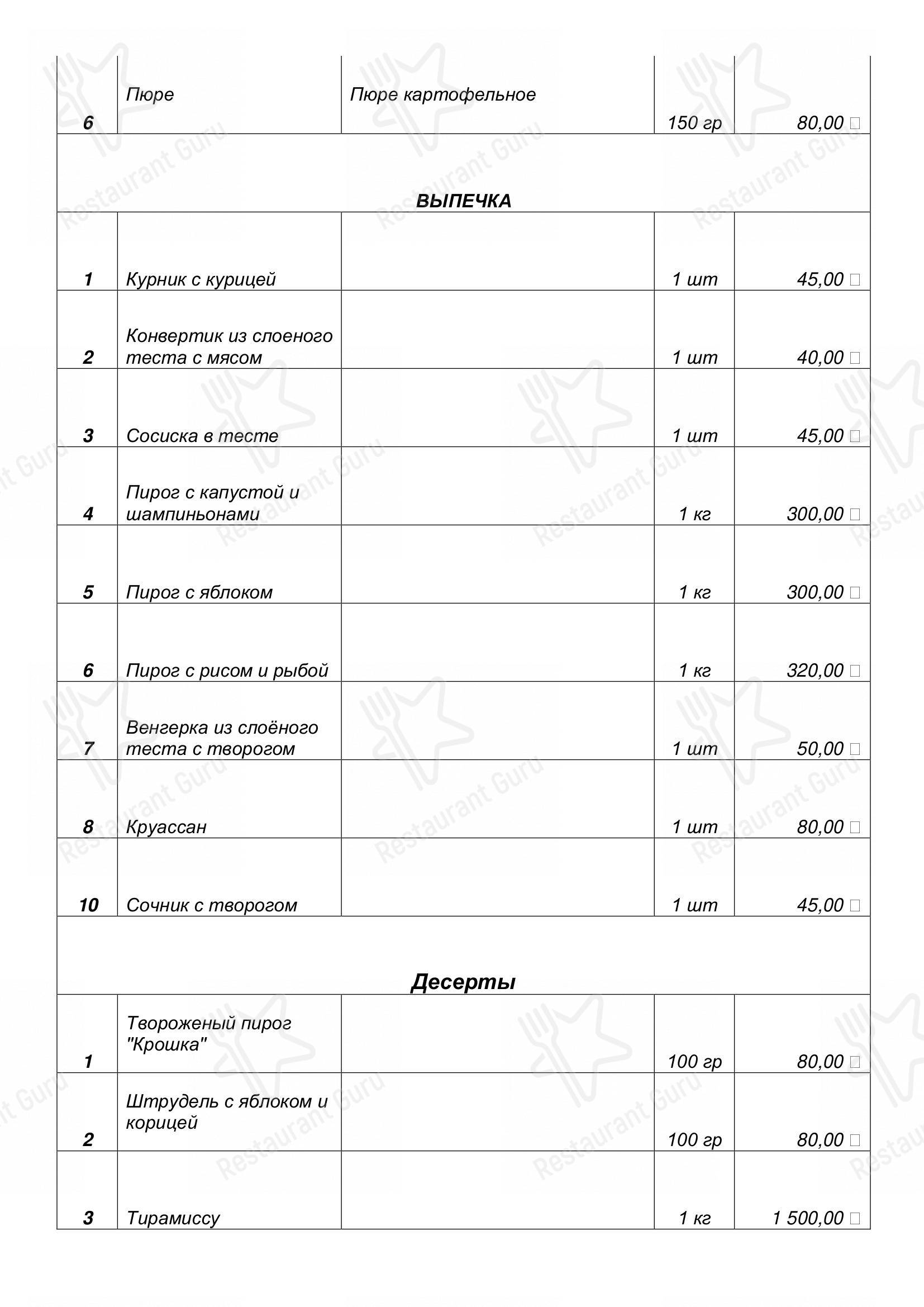 Меню кафе Белка - Меню напитков