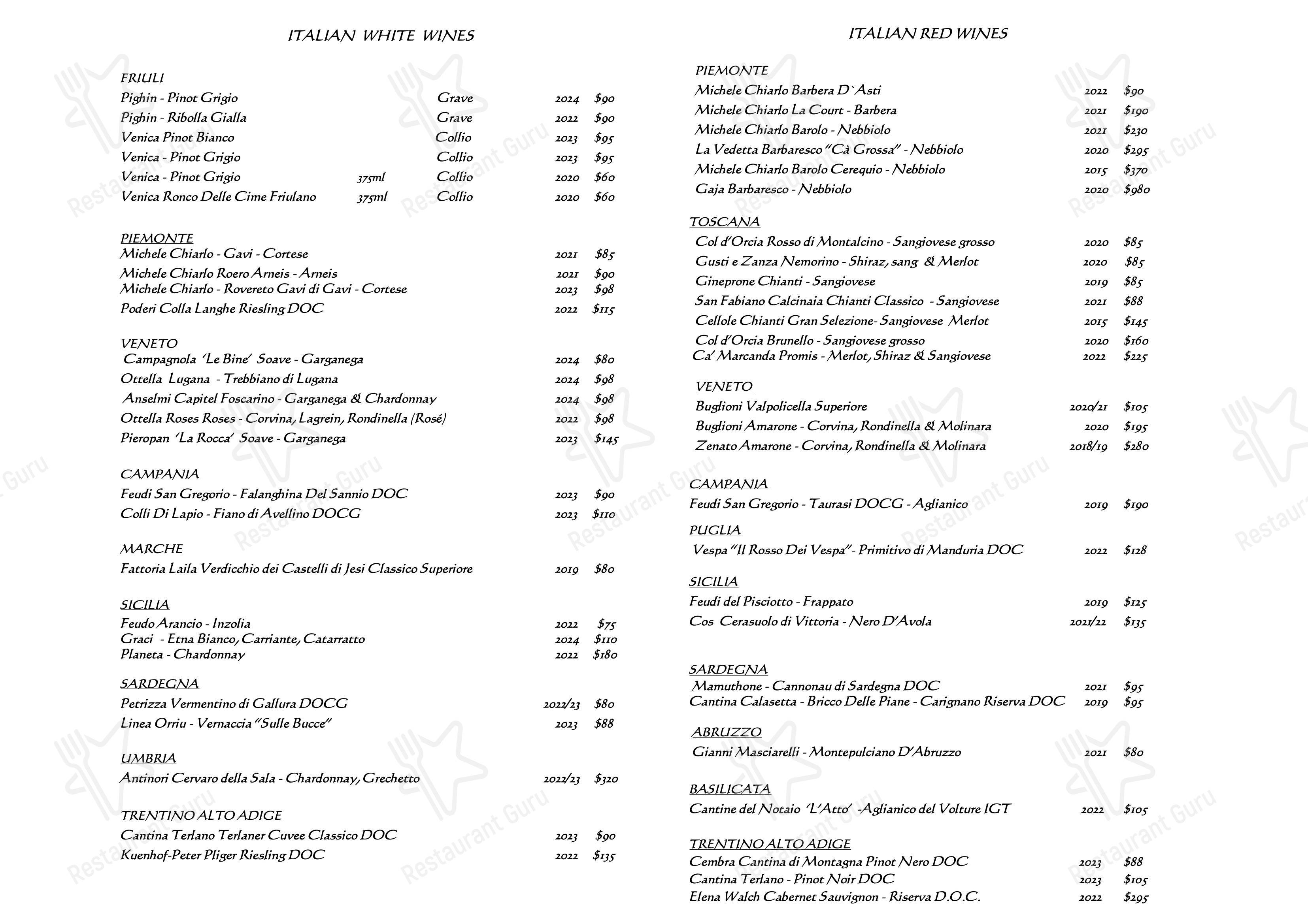 Меню ресторана Beppi's Italian - At Home Catering Menu