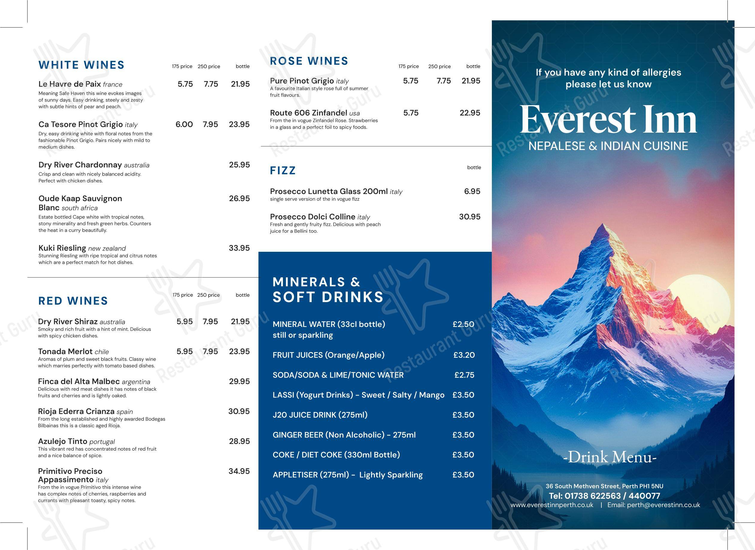 Меню ресторана Everest Inn Perth - Меню напитков
