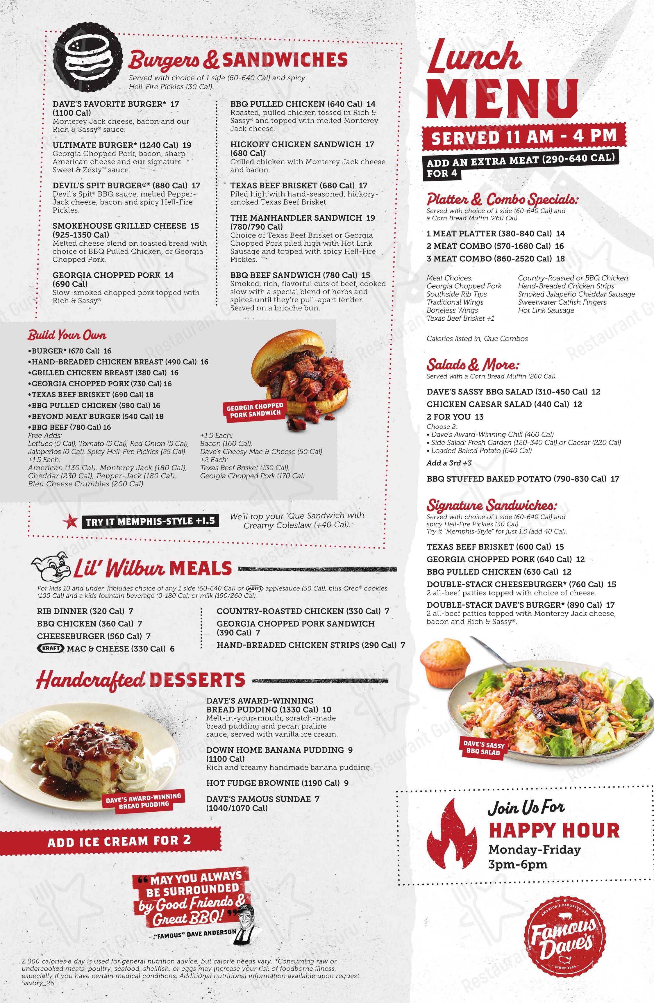 Меню барбекю Famous Dave's Bar-B-Que - 菜单