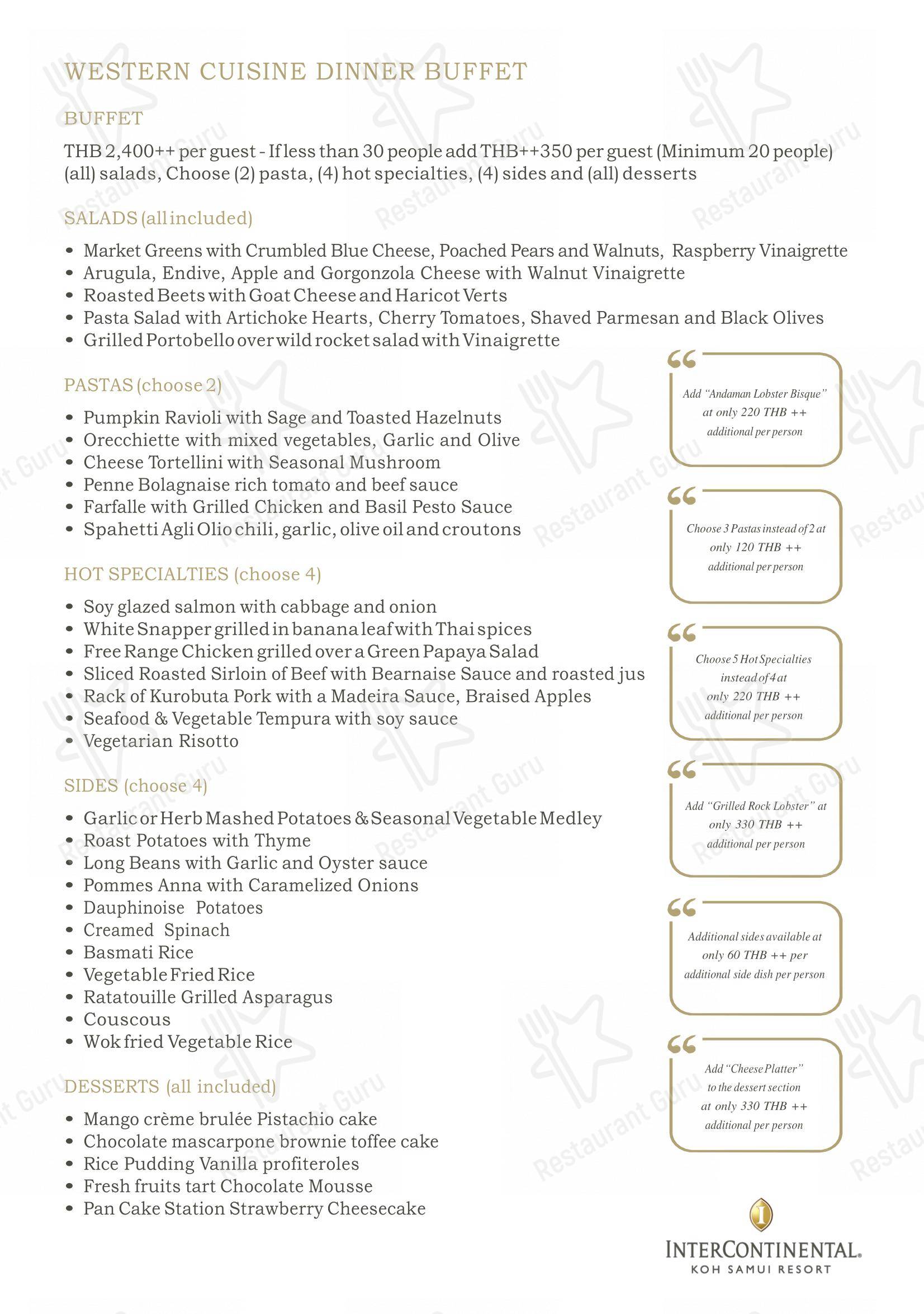 Grill menu ресторана Flames (InterContinental Koh Samui Resort) в Самуи