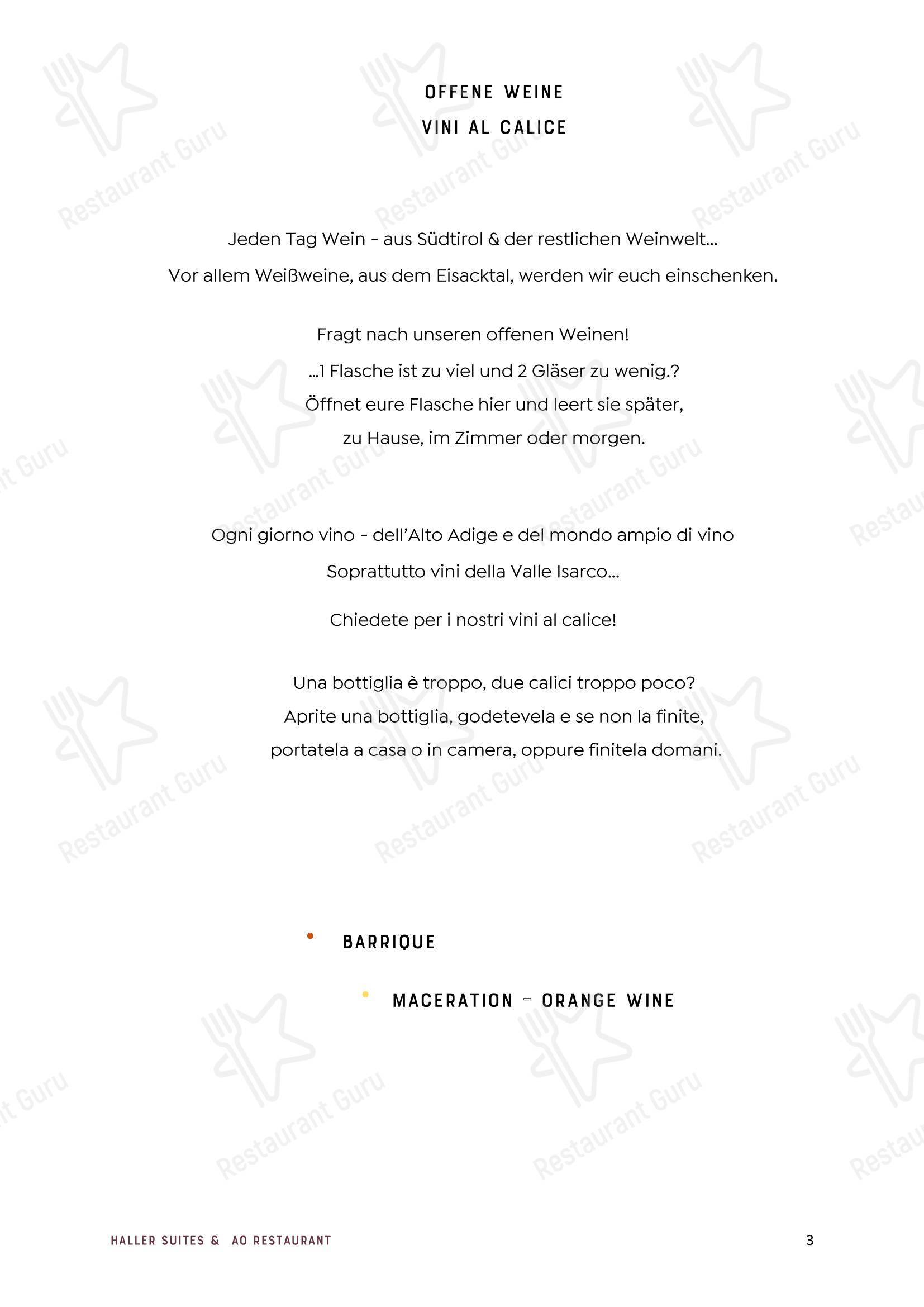 byHaller Suites & AO Restaurant в Брессаноне - Lunch Menu