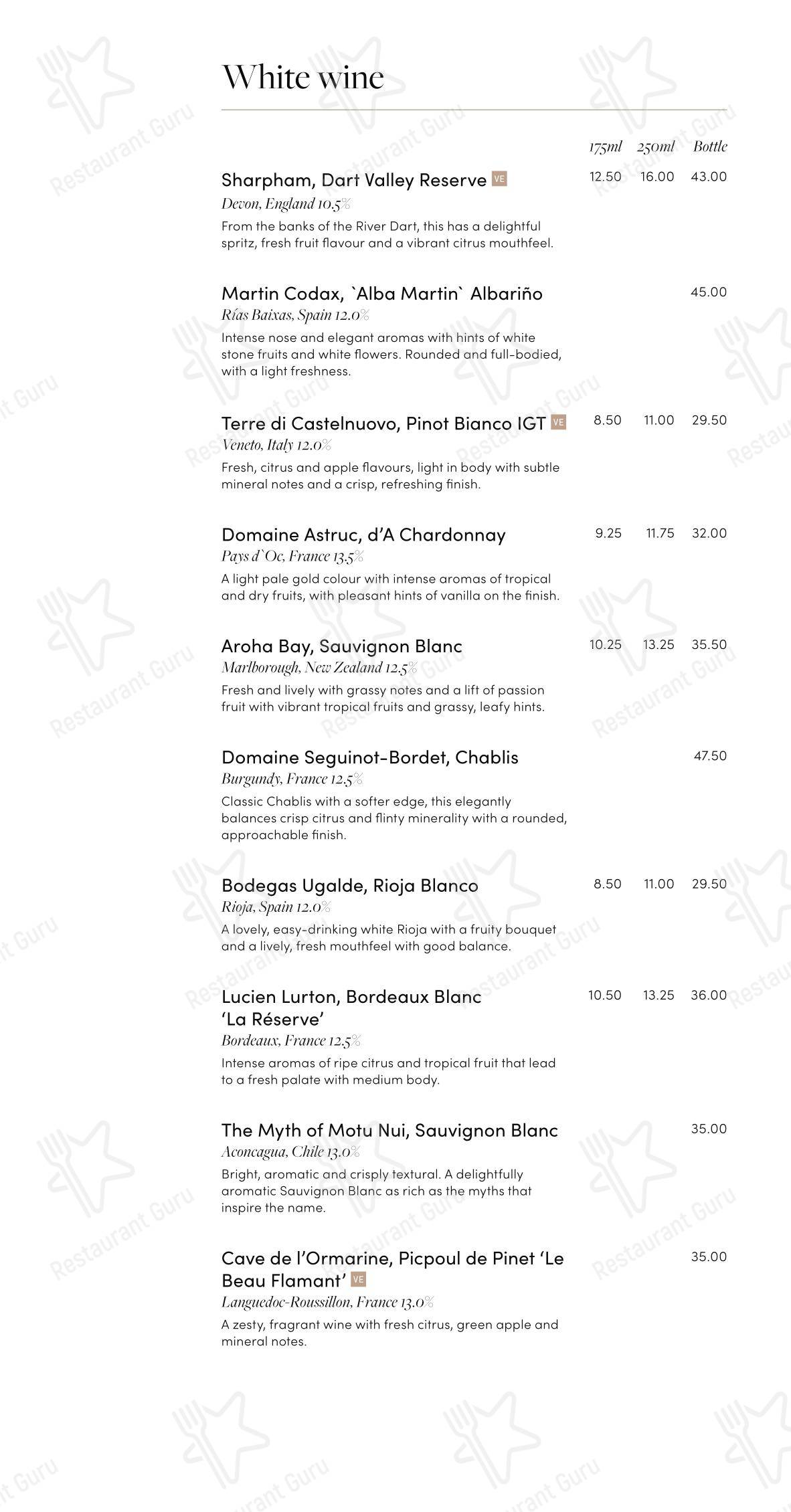ISCA Restaurant and Bar в Эксетере - 菜单