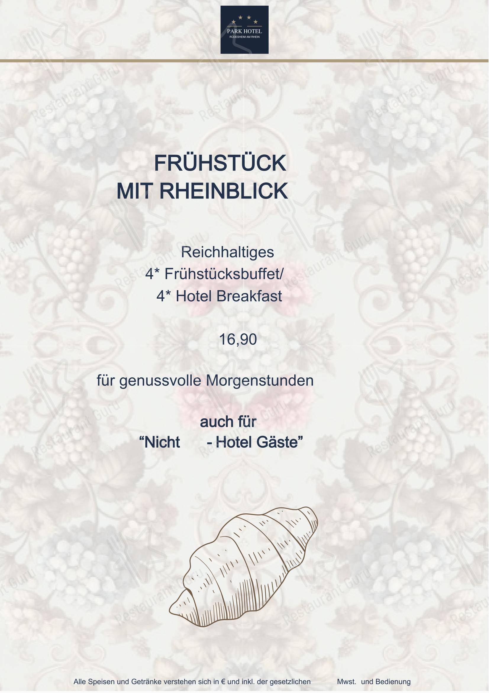 Меню напитков ресторана Park Café im Parkhotel Rüdesheim в Рюдесхайме-на-Рейне