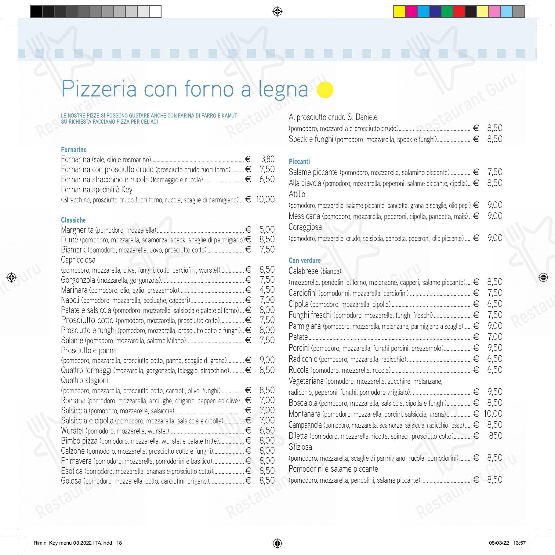 Меню ресторана Ristorante Pizzeria Rimini Key - Меню