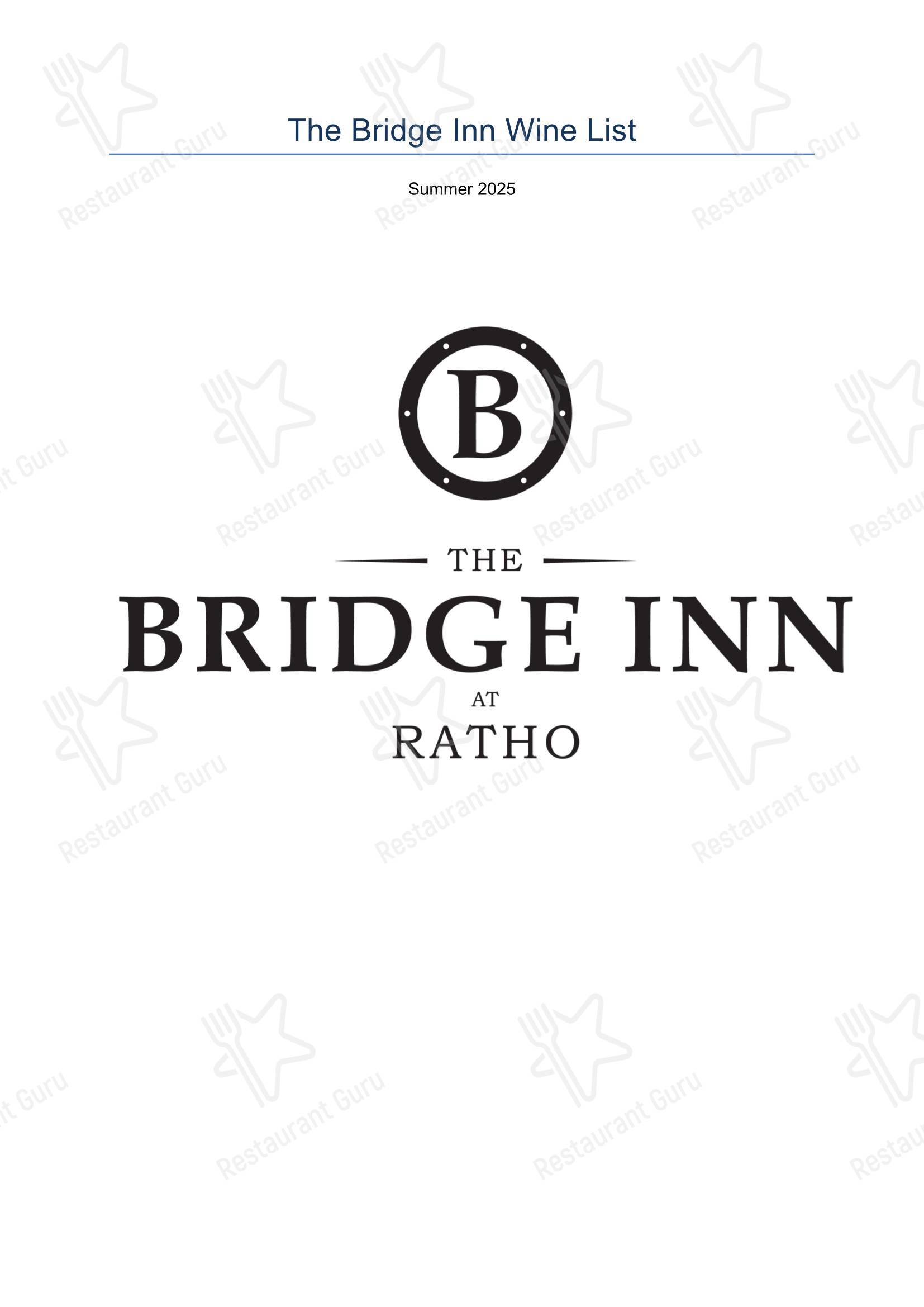 Меню паба и бара The Bridge Inn - Lunch Menu