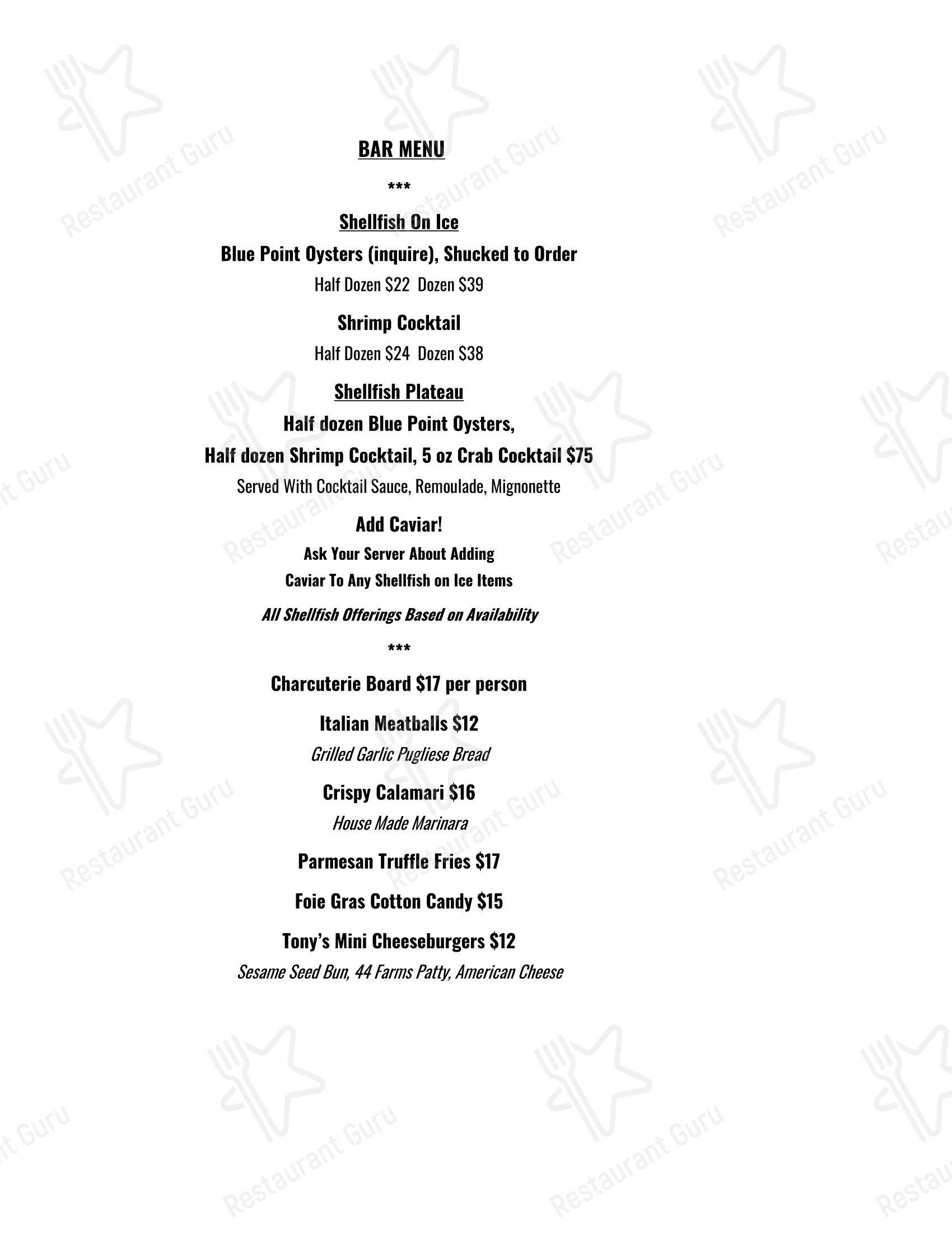 Wine Menu ресторана Tony's в Хьюстоне
