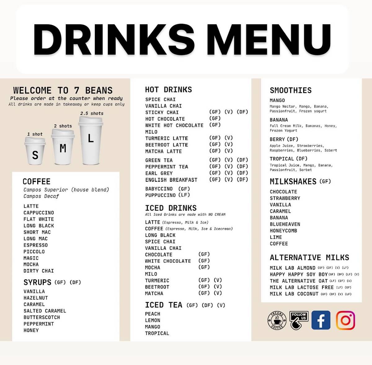 7 Beans Coffee Rochester меню