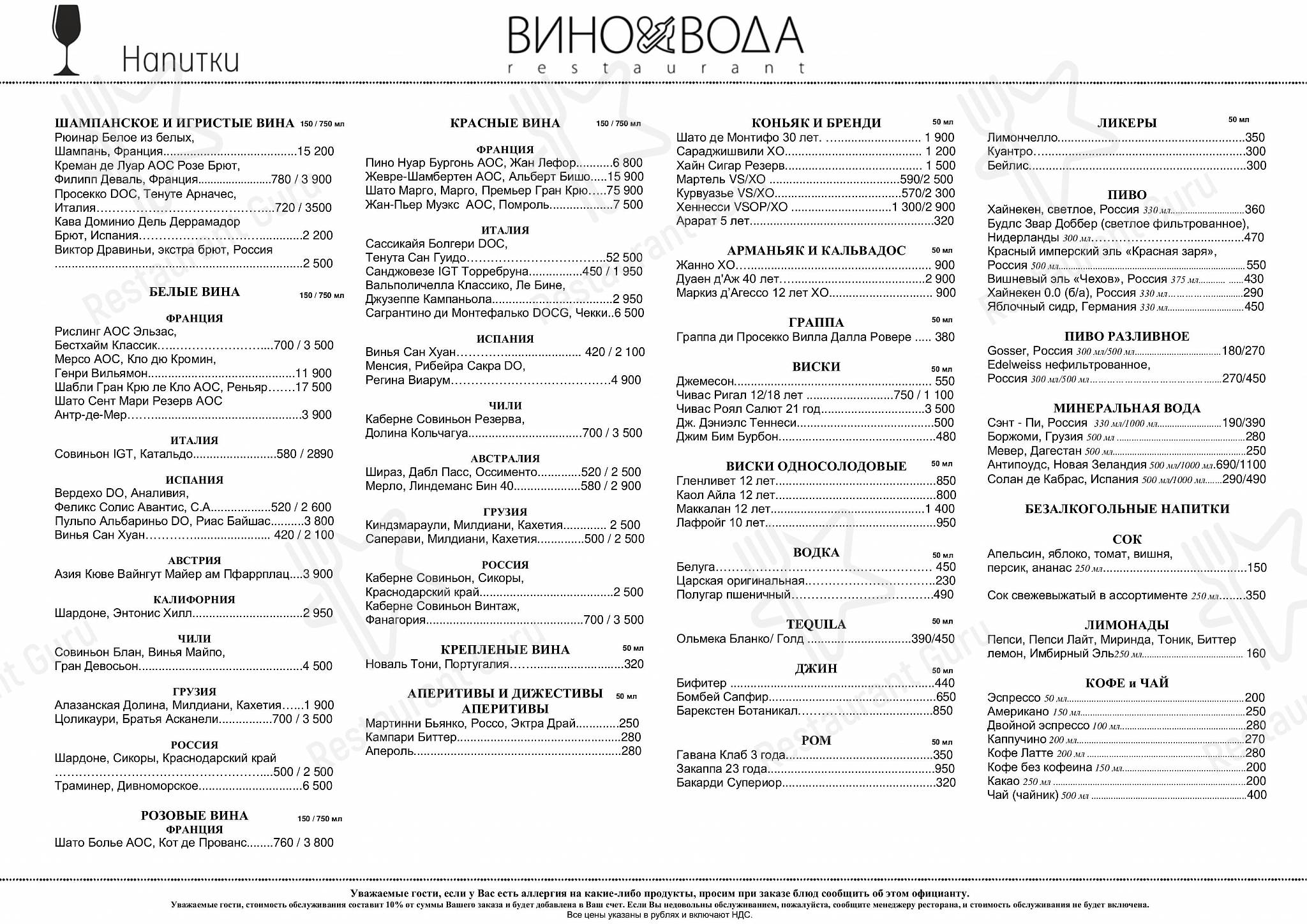 Меню напитков паба и бара Афиша