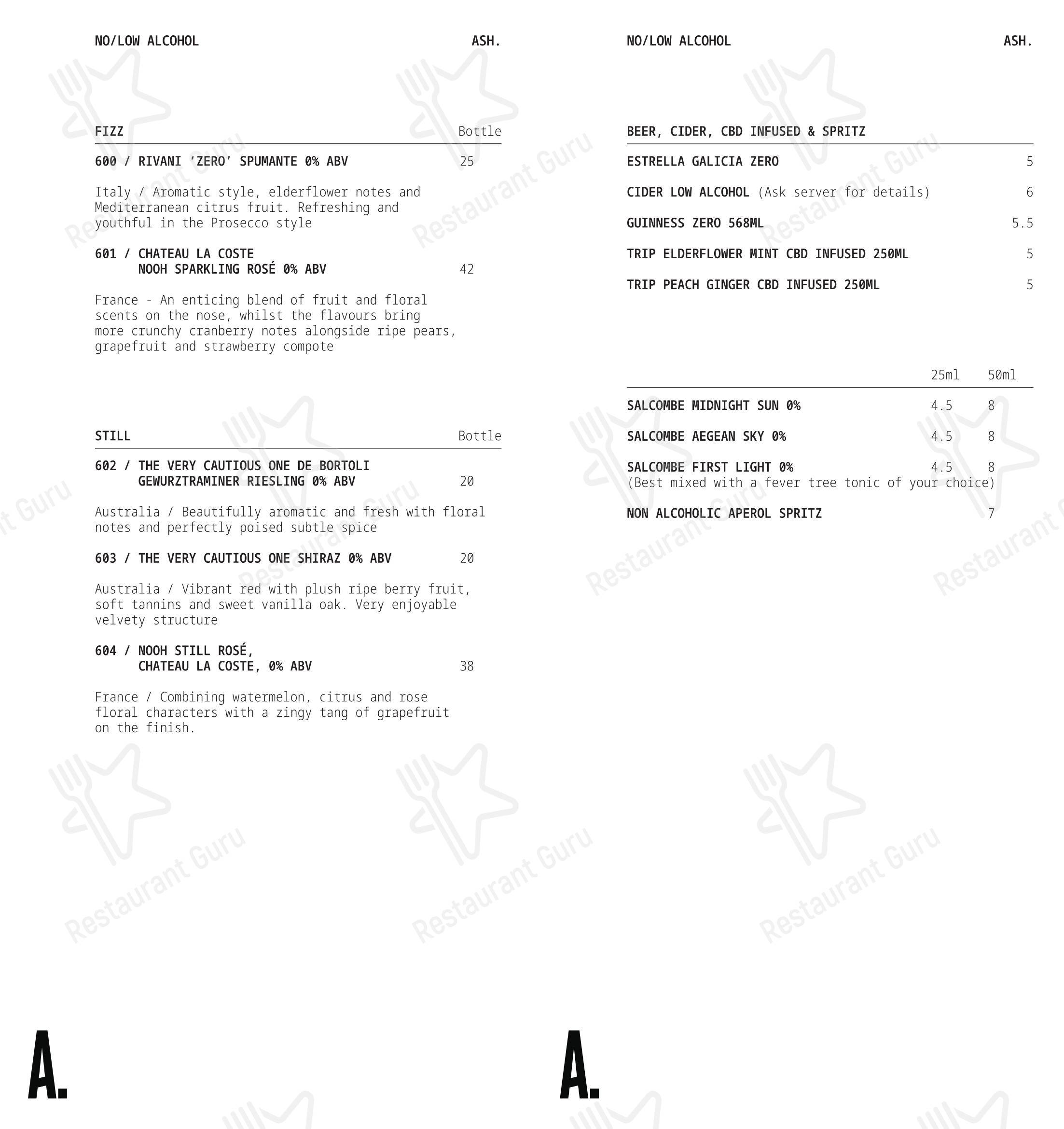 Меню ресторана ASH - Lunch Menu