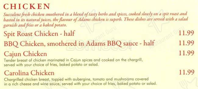 Adam's Rib меню