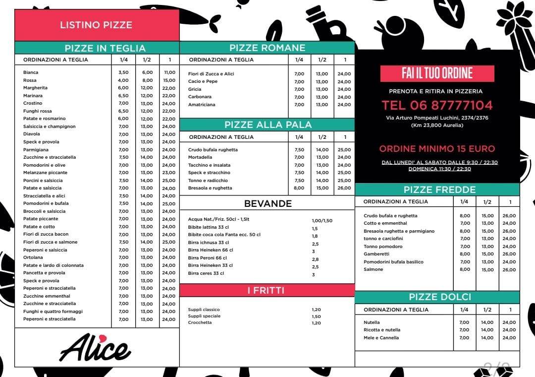 Alice Pizza Aranova меню