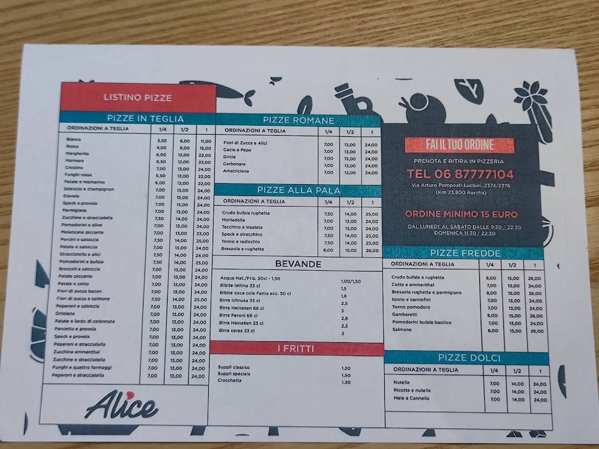 Alice Pizza Aranova меню