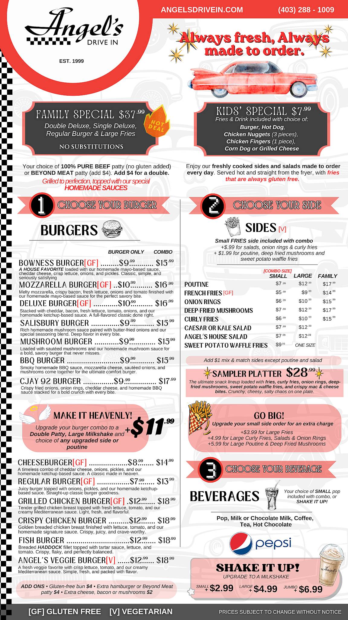 Angel's Drive In меню