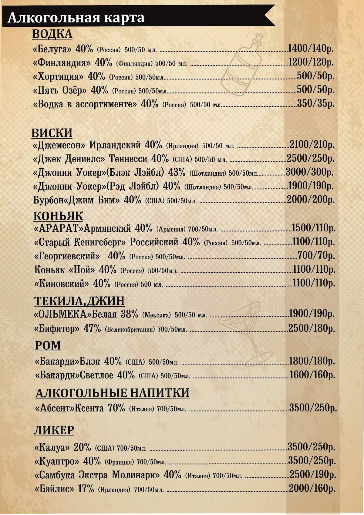 Арбат меню