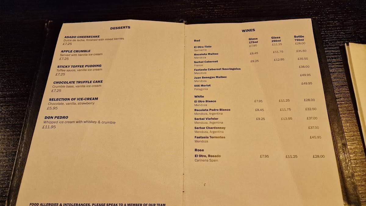 Asado Steakhouse меню