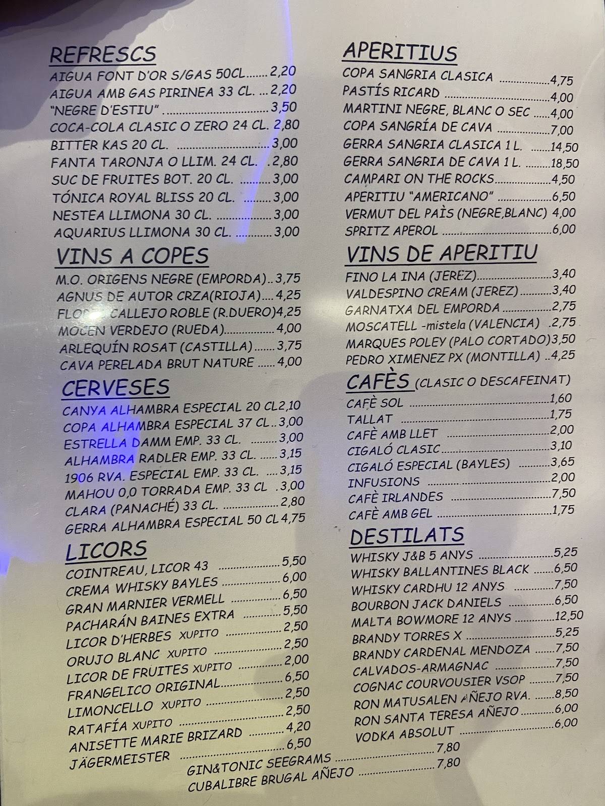 Avenida. Tapas-Restaurant. меню