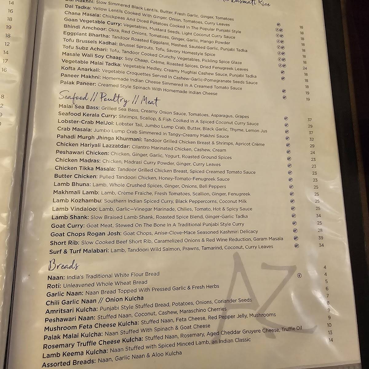 Azitra Indian Culinary Nirvana меню