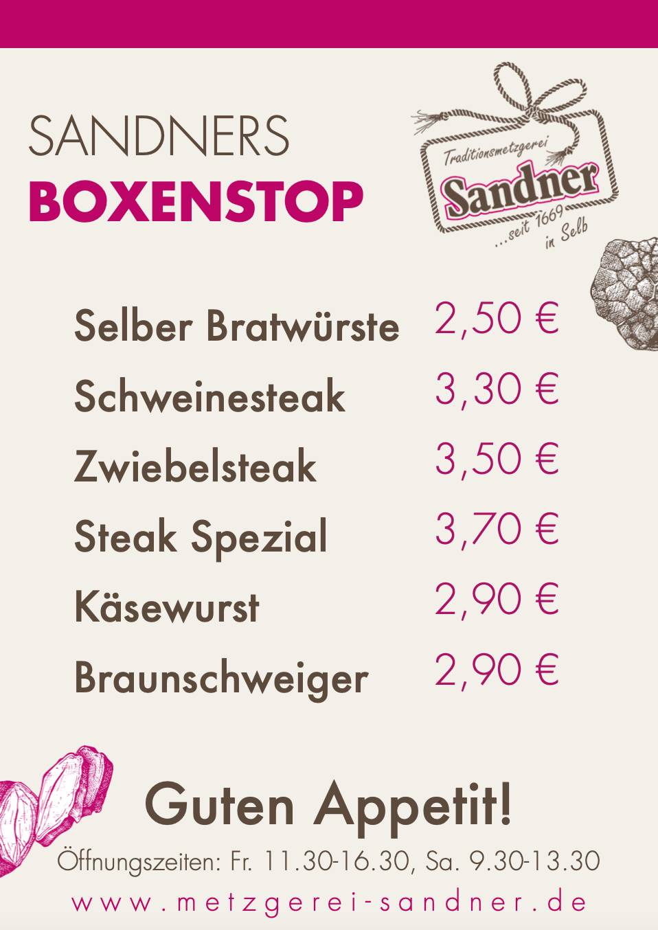 BOXENSTOP SELB меню