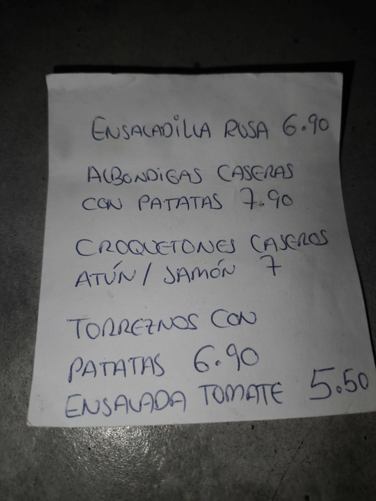 Bar Nuria меню