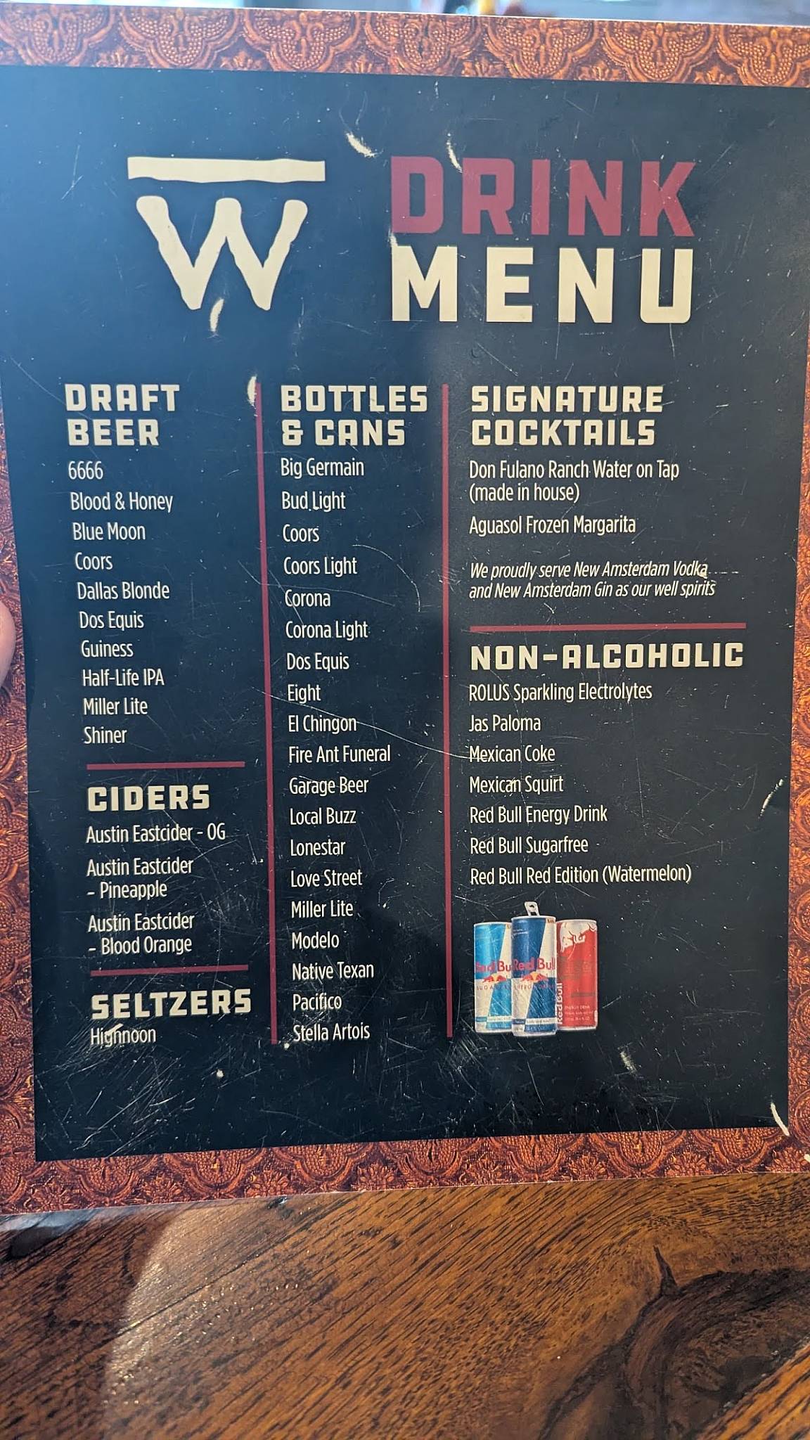 Bar W меню