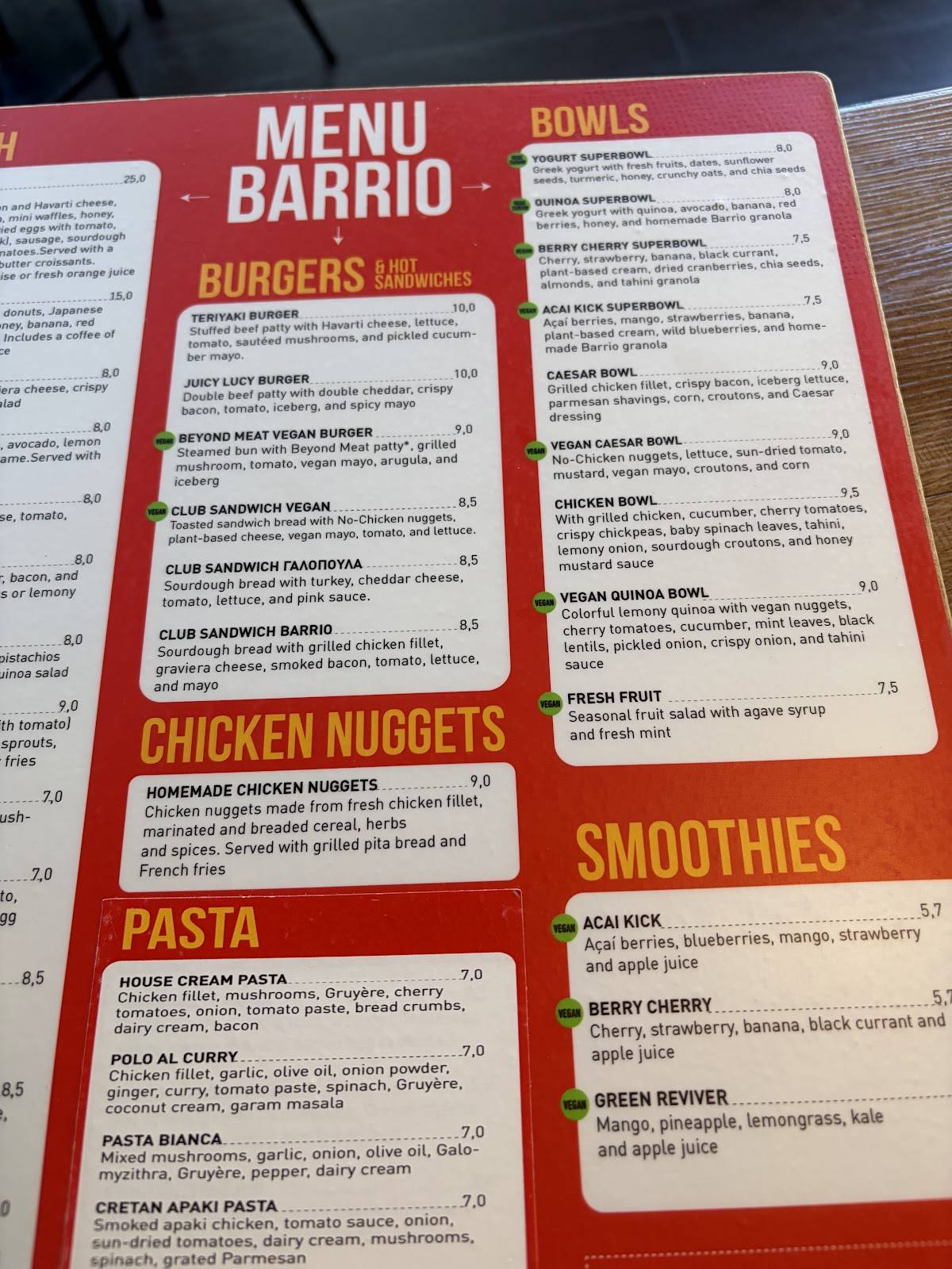 Barrio The Neighbourhood Cafe меню