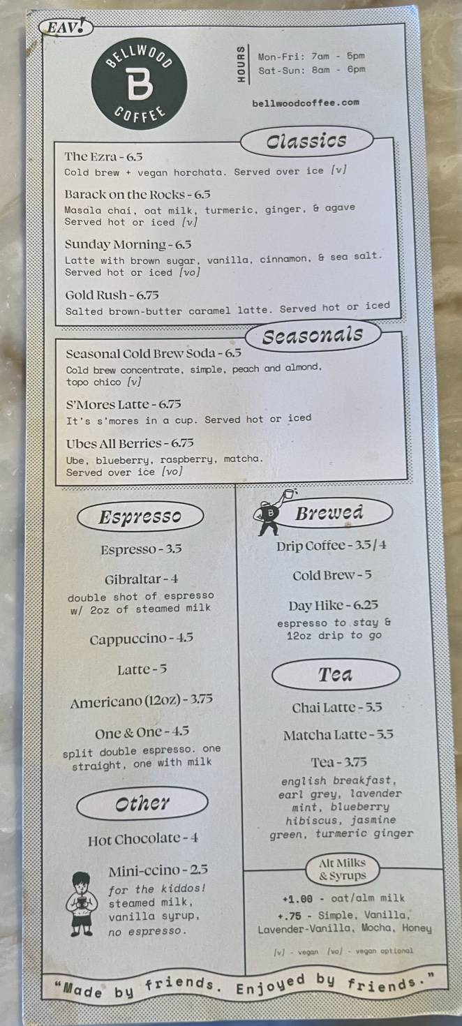 Bellwood Coffee - Decatur меню