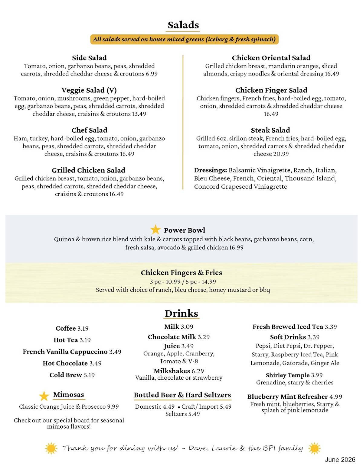 Bemus Point Inn Restaurant меню