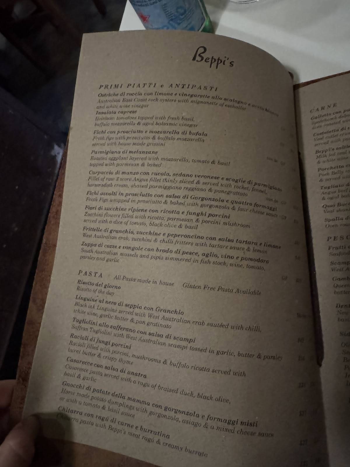 Beppi's Italian меню
