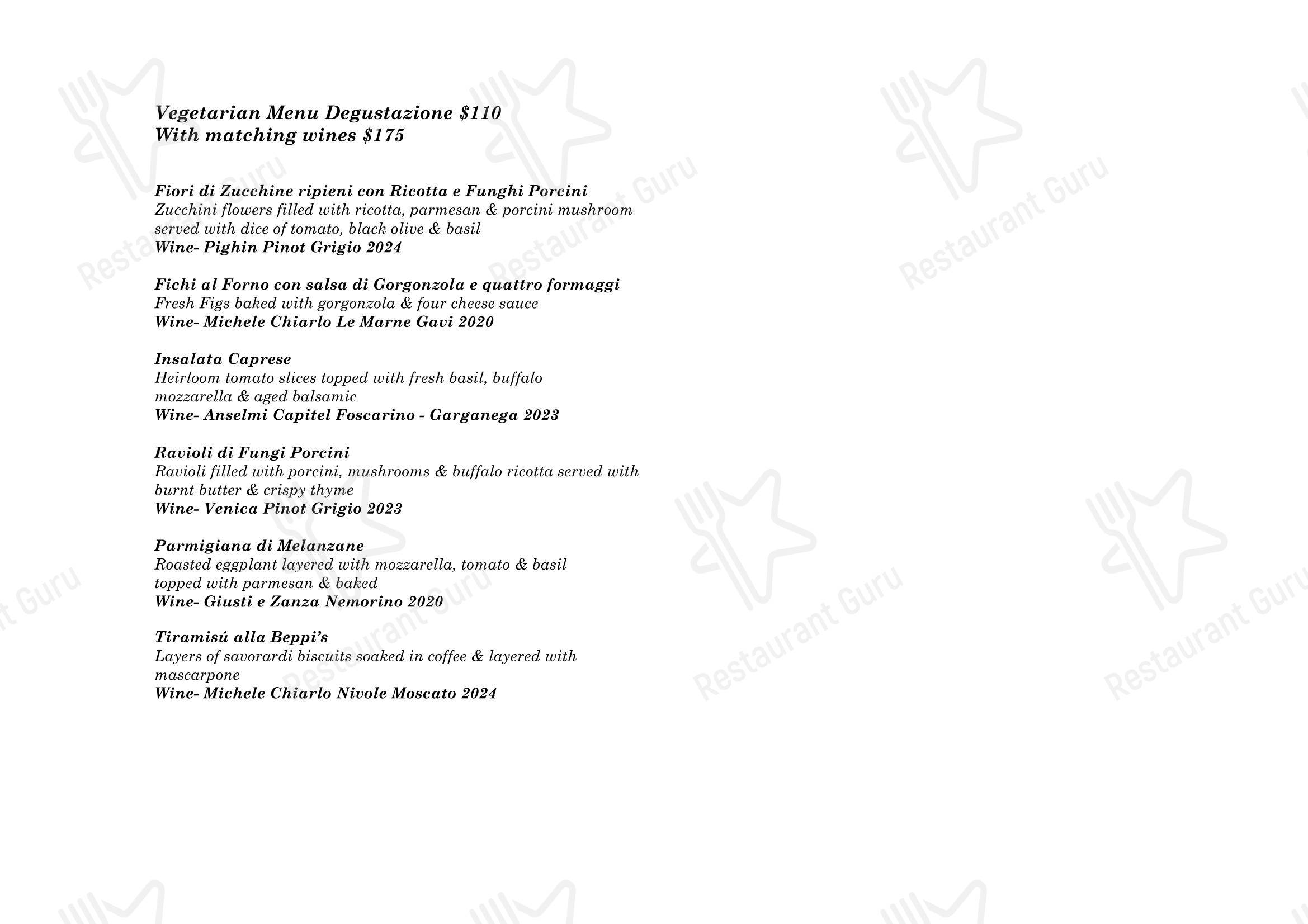 Меню ресторана Beppi's Italian - Dinner Menu